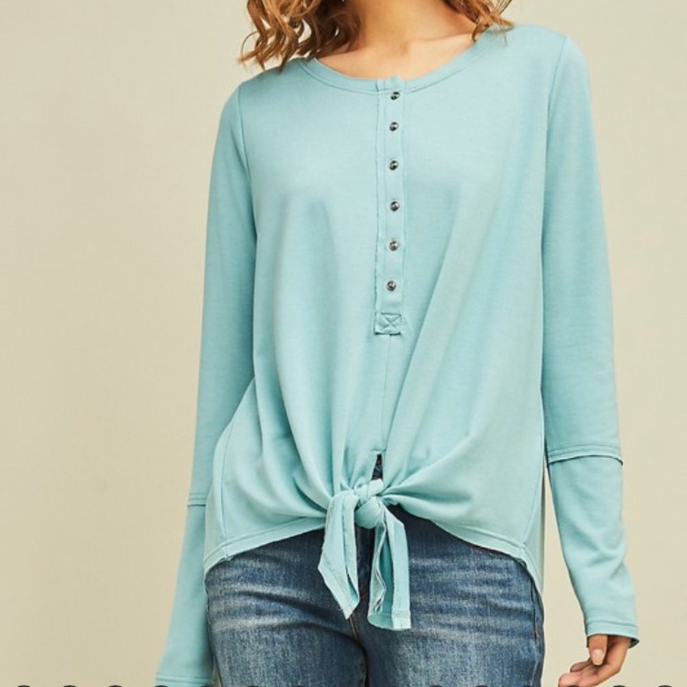 LAST ONE//Seafoam Tie-front Henley